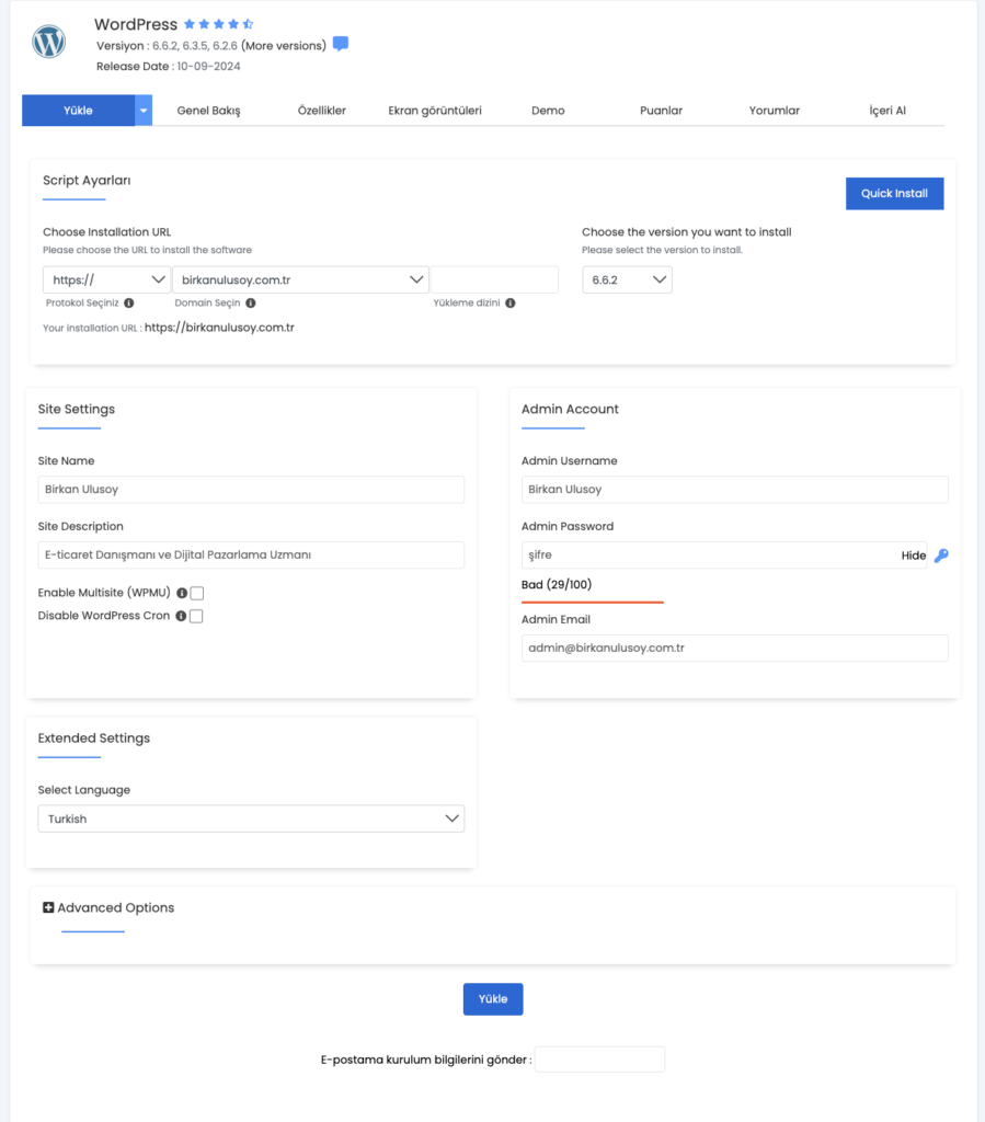 wordpress kurulumu
