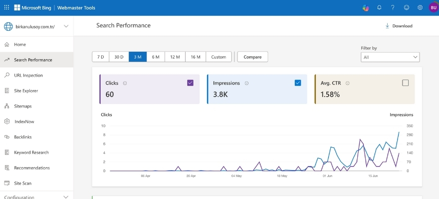 microsoft bing site ekleme ekranı