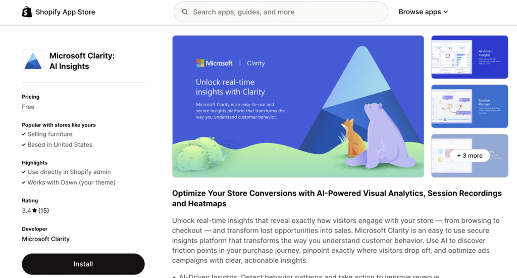 microsoft clarity shopify uygulaması