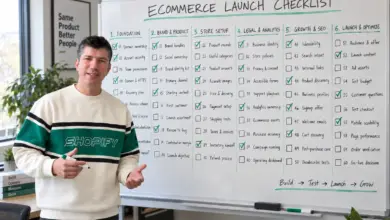 Birkan Ulusoy beside a whiteboard with the 60-step ecommerce launch checklist.
