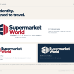 Supermarket World brand guidelines showing the endorsed, compact, and reversed logo versions.